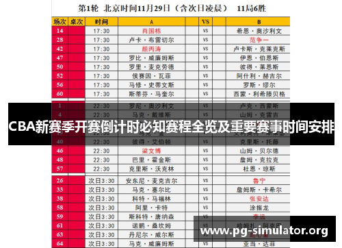CBA新赛季开赛倒计时必知赛程全览及重要赛事时间安排